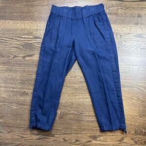 Pure Jill Pants Womens Small Blue Linen Cropped Tapered Elastic Waist Pull On